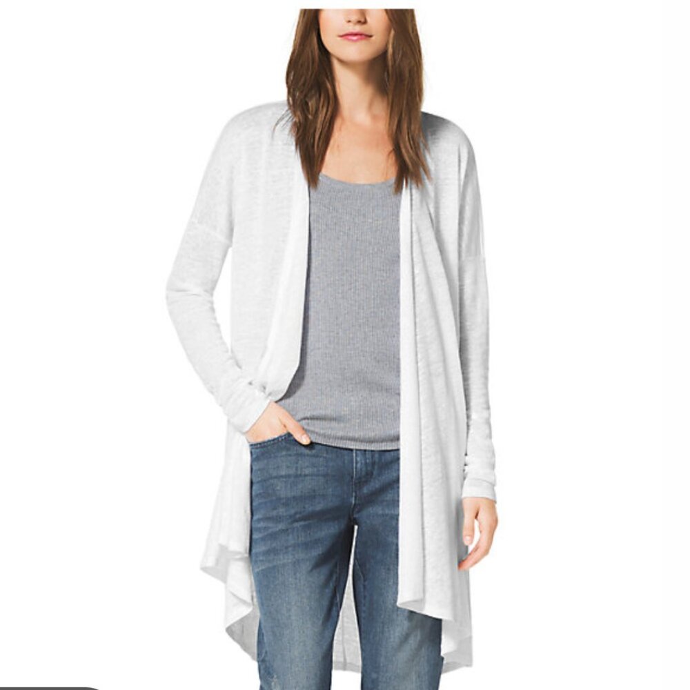 Michael Kors Linen-Blend Coverup Cardigan in white